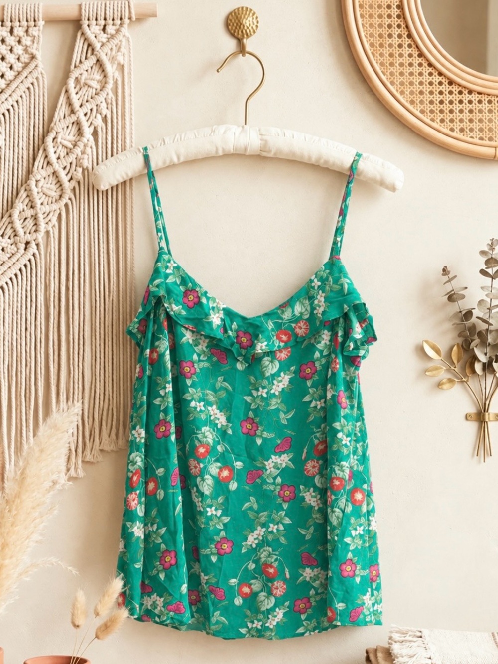 NWT Old Navy Floral Green/Teal Ruffle-Trim Camisole